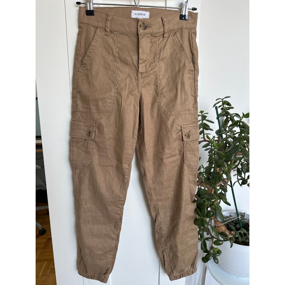 Evereve Women's Tessa Linen Blend Cargo Jogger Pants, Size 25, EUC